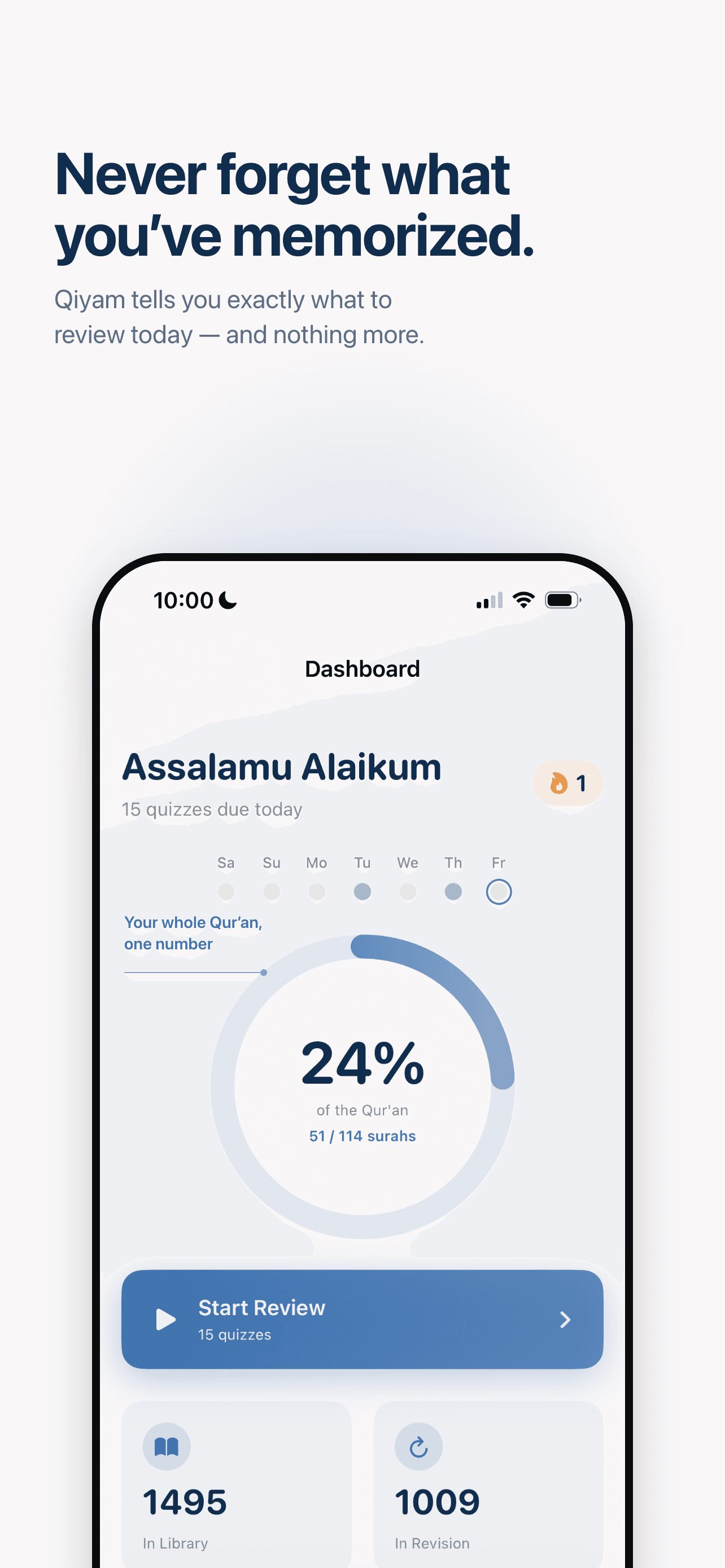 Qiyam — Dashboard: what is due today, and nothing more